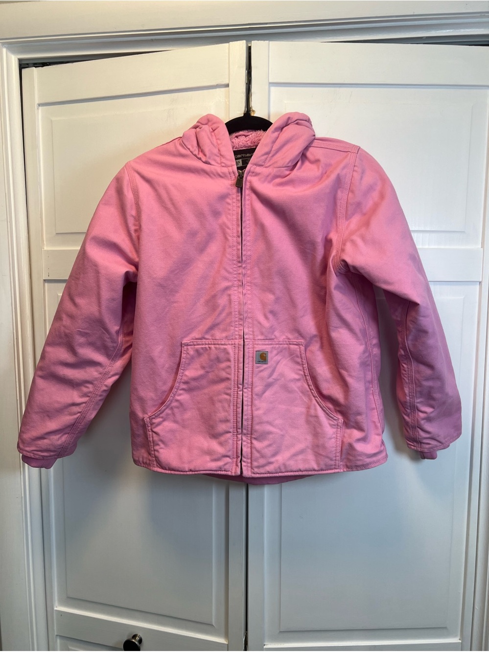 Carhartt Girls Canvas Sherpa-Lined Active Hooded Jacket Size Large (14) Pink